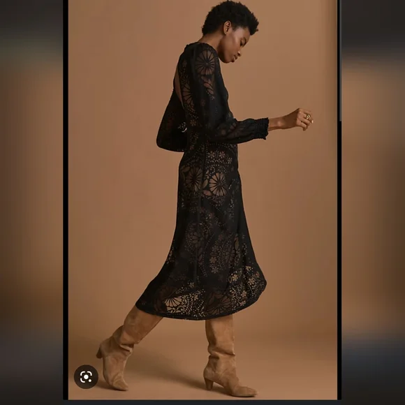 Anthropologie Farm Rio Black Floral Midi Dress - Picture 2 of 6